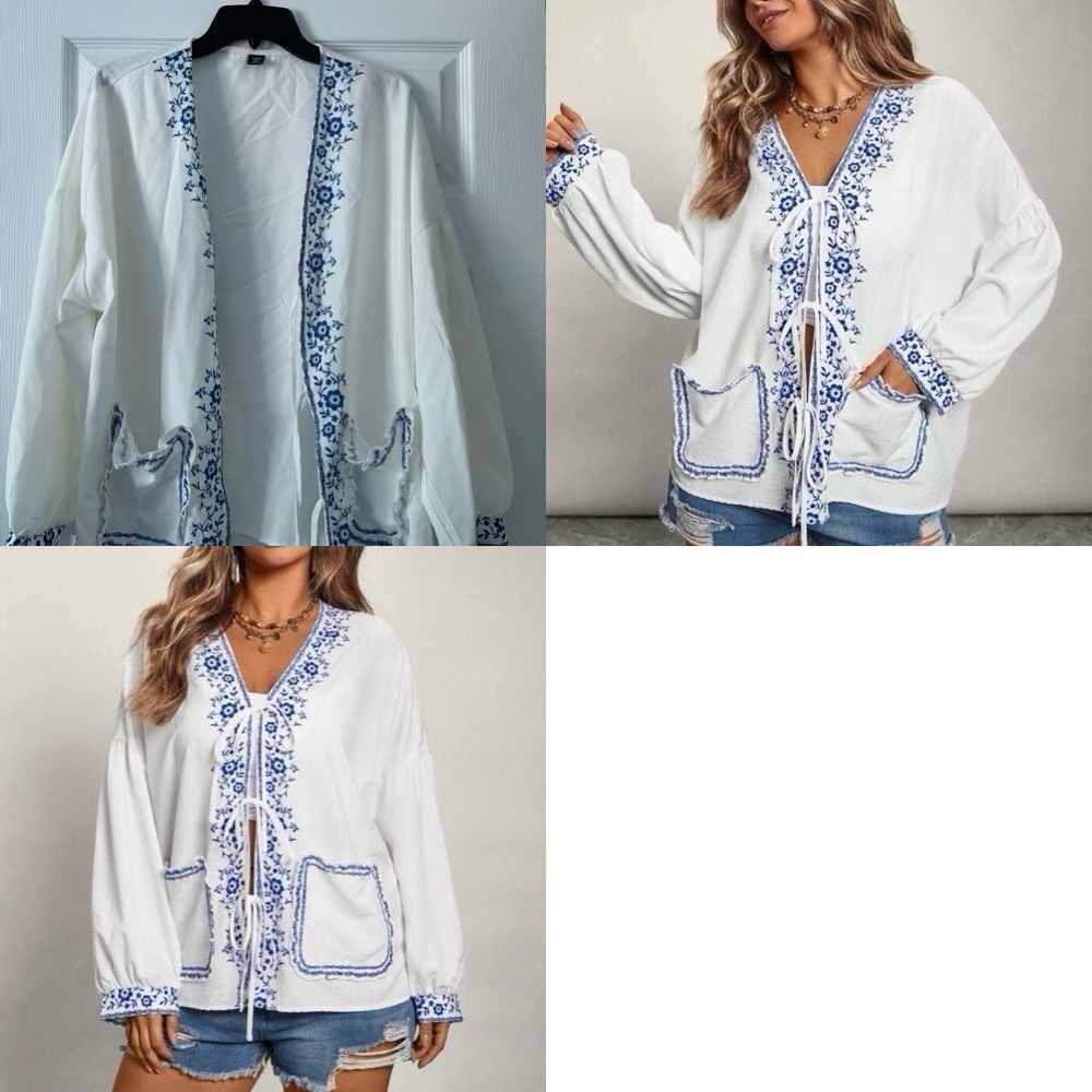 White and Blue Women's Top